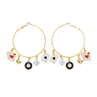 Casino Gambling Themed 8 Ball Dice Ace Hoop Earrings (2x2.6in)