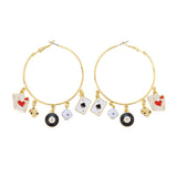 Casino Gambling Themed 8 Ball Dice Ace Hoop Earrings (2x2.6in)