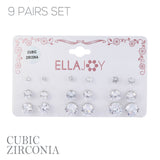 Silver Plated Cubic Zirconia 3-10mm Stud Earrings 9 Pair Card (3-11mm)
