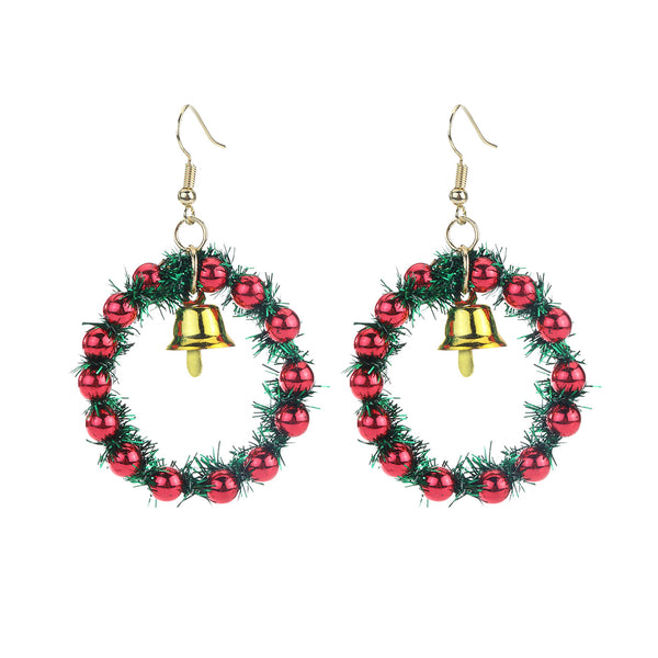Holiday Bell & Wreath Christmas Themed Earrings (1.83x2.77in)