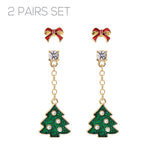 Christmas Tree & Red Bow Earrings 2 Pair Set (0.35x0.25in/0.63x1.5in)