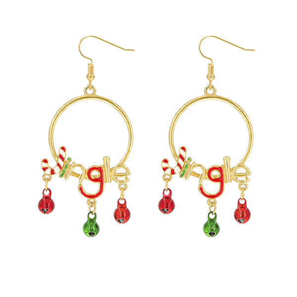 Jingle Bell Christmas Themed Dangle Earrings (1.4x2.75in)