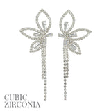 Silver Plated Cubic Zirconia Leaves Tassel Earrings (1.06x3.07in)