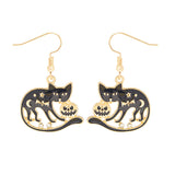Halloween Themed Black Cat Fish Hook Earrings (1.1x0.86in)