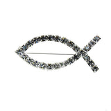 Rhinestone Jesus Fish Brooch Pin (1.75x0.75in)