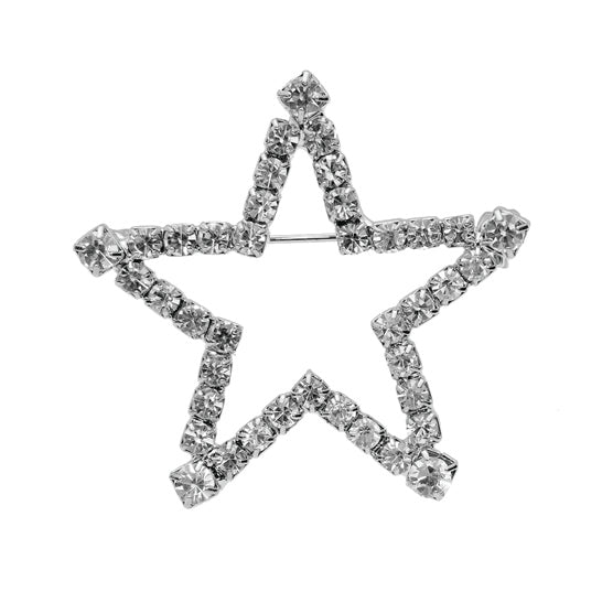 Silver Rhinestone Star Outline Pin Brooch ( 1.75x1.75in)