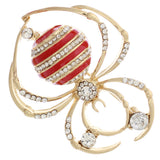 Gold Plated Red Striped Rhinestone Pin Brooch (2.5x2.25in)