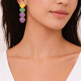 3 Heart Mardi Gras Themed Earrings (0.6x1.75in)