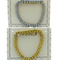 Stainless Steel Metallic 4mm Beaded Stretch Bracelet