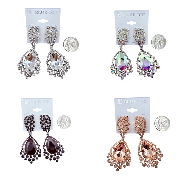 Casting Rhinestone Teardrop Earrings - 8 Colors (033487)(1.5x3.5in)