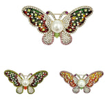 Rhinestone & Pearl Multi-Colored Butterfly Pin Brooch (6685)(2.25x1.25in)
