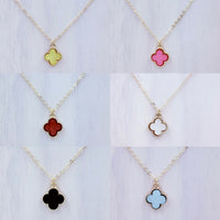 Single Clover In Lay Gold Plated Necklace in 6 Colors (17+3in)