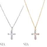 Cubic Zirconia Baguette Cross Shape Pendant Necklace - 2 Colors (16+2in)