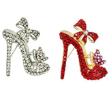 High Heel Bow Rhinestone Brooch Pin (2x2.25in)