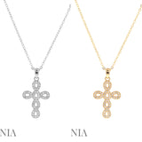 Cubic Zirconia Bubble Cross Necklace in Silver or Gold (16+2in)