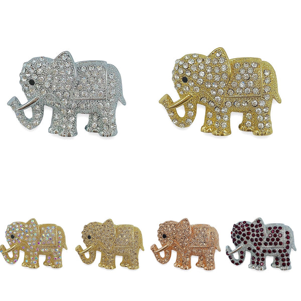 Rhinestone Studded Elephant Pin Brooch - 4 Colors (06368)(1.6x1.0in)
