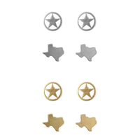 Texas Map & Star Stud Earrings (0.44x0.26/0.4x0.35in)