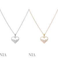 Cubic Zirconia Half Full Heart Necklace (16+3in)