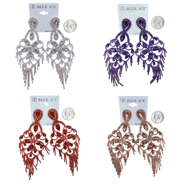5 Inch Drop Rhinestone Chandelier Tassel Earrings - 10 Colors (35234)(2.25x5in)