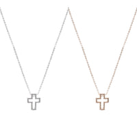 Crystal Cross Outline Necklace (16+3in)