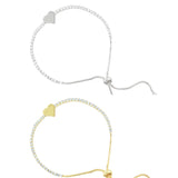 2mm Rhinestone Heart Slider Tennis Bracelet in Silver or Gold