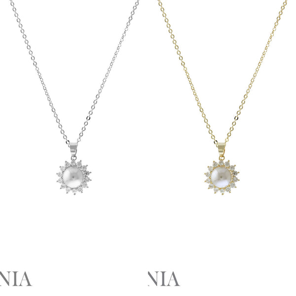 Cubic Zirconia Pearl Necklace (0.53x0.74in)(16+3in)