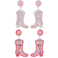 Beaded Cowboy Boot Earrings in 2 Colors - Boots, Crystal Avenue (1.4x2.8in)