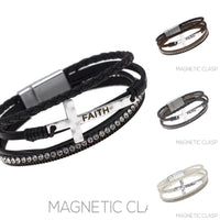 Faith Leather Magnetic Clasp Bracelet - 4 Colors (7.75in)
