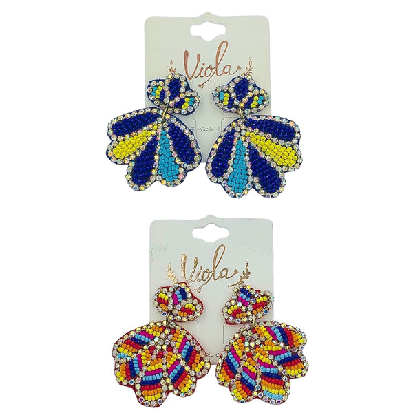 Seashell Crystal Seed Bead Earrings - 2 Colors, Clamshell, Beaded (1.75X2in)