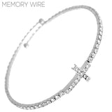 Rhinestone Cross Memory Wire Bracelet in Silver or Gold (2.08in)