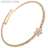 Rhinestone Star Memory Wire Bracelet in Silver or Gold (2.08in)
