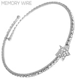 Rhinestone Star Memory Wire Bracelet in Silver or Gold (2.08in)