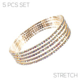 Rhinestone 2mm 5 Strand Elastic Stretch Bracelet - 2 Colors