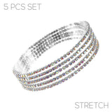 Rhinestone 2mm 5 Strand Elastic Stretch Bracelet - 2 Colors