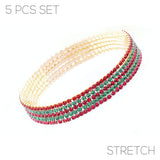 Rhinestone 2mm 5 Strand Elastic Stretch Bracelet - 2 Colors