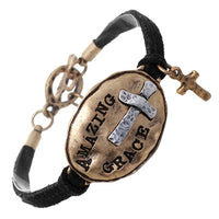 Amazing Grace Cross Etch Toggle Clasp Bracelet (1.25x1in)(7+1in)
