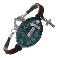 Amazing Grace Cross Etch Toggle Clasp Bracelet (1.25x1in)(7+1in)