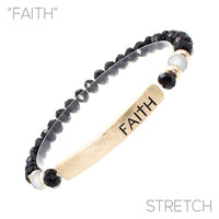 Faith Bar 6mm Glass Beaded Stretch Bracelet - 6 Colors