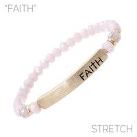 Faith Bar 6mm Glass Beaded Stretch Bracelet - 6 Colors