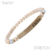 Faith Bar 6mm Glass Beaded Stretch Bracelet - 6 Colors