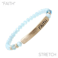 Faith Bar 6mm Glass Beaded Stretch Bracelet - 6 Colors