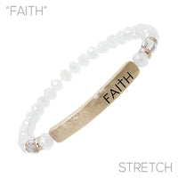 Faith Bar 6mm Glass Beaded Stretch Bracelet - 6 Colors