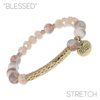 Dangling Blessed Bar Natural Stone Stretch Bracelet