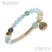 Dangling Blessed Bar Natural Stone Stretch Bracelet