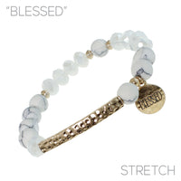 Dangling Blessed Bar Natural Stone Stretch Bracelet