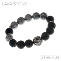 12mm Lava Stone Natural Bead Black Nickel Plated Stretch Bracelet - 5 Colors Available
