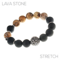 12mm Lava Stone Natural Bead Black Nickel Plated Stretch Bracelet - 5 Colors Available