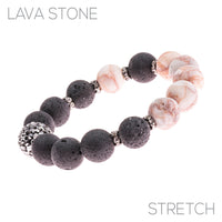 12mm Lava Stone Natural Bead Black Nickel Plated Stretch Bracelet - 5 Colors Available