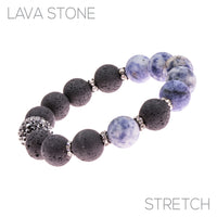 12mm Lava Stone Natural Bead Black Nickel Plated Stretch Bracelet - 5 Colors Available
