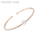 Rhinestone Pearl Memory Wire Bracelet in Silver or Gold (2.08in)